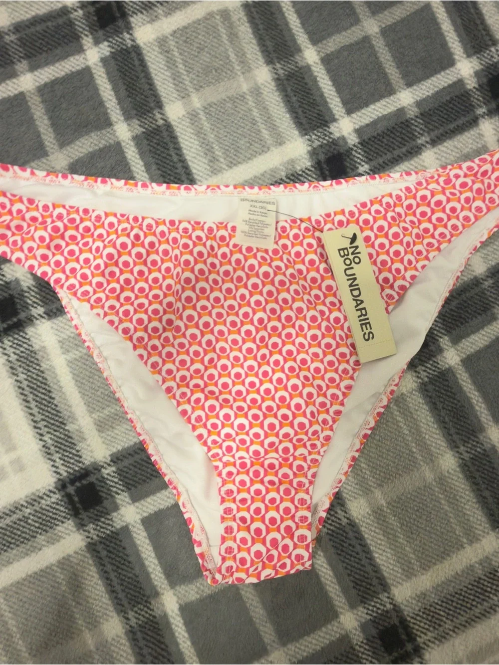 No Boundaries Pink‎ and White Geometric Bikini Bottom